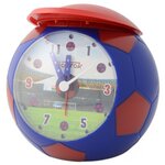 Будильник футбольный мячик Восток CS-10 красно-синий цвет с принтом на циферблате размер 9х9 см - изображение