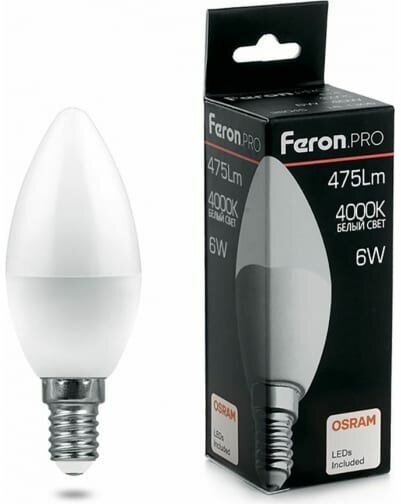 Лампа светодиодная LED 6вт Е14 белый матовая свеча Feron.PRO 38045 FERON