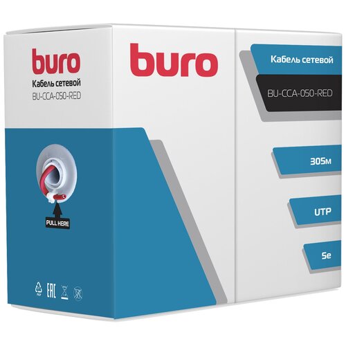 Кабель сетевой Buro BU-CCA-050-RED UTP 4 пары cat5E solid 0.50мм CCA 305м красный