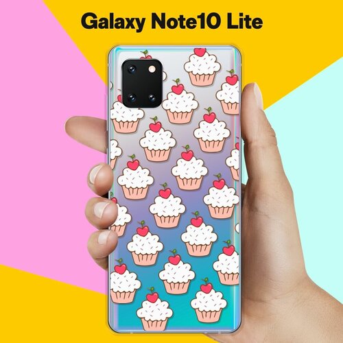 силиконовый чехол на samsung galaxy note 10 самсунг ноут 10 с эффектом блеска разноцветный леденец Силиконовый чехол Капкейки на Samsung Galaxy Note 10 Lite