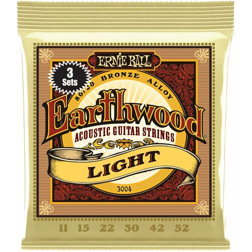 ernie ball 3003 набор из 3х комплектов для акуст гитары earthwood medium light 80 20 bronze 12 54 ERNIE BALL 3004 (11-52) струны для акустической гитары