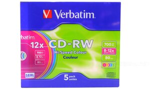 Диск CD-RW Verbatim 700Mb 8-12х Colour 5 шт. slim case
