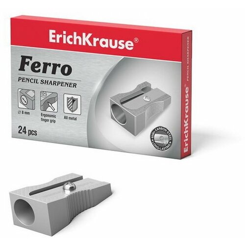 Точилка 1 отверстие ErichKrause Ferro, алюминий, отверстие диаметром 8 мм, серая(24 шт.)