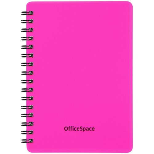 Записная книжка А6 60л, на гребне OfficeSpace Neon, розовая пластиковая обложка, 6 штук, 310420