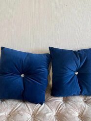 Подушка декоративная с пуговицей 45х45 см, синяя