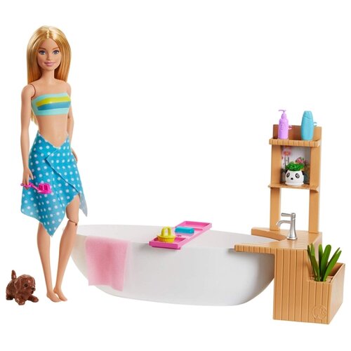 фото Игровой набор barbie fizzy bath блондинка с ванной и собачкой, gjn32