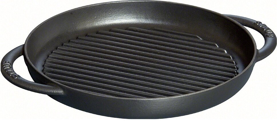 Сковорода-гриль круглая чугунная 26 см цвет черный, Staub, 1203023