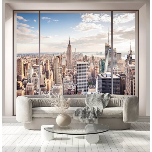 Фотообои 3D Вид из окна на Нью-Йорк 300х260 см. фотообои вид из окна бумажные 139x139 см
