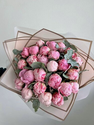 Изображение товара Букет wowflo "Пион", 15 штук, высота 60 см, розовая и нежно-розовая гамма