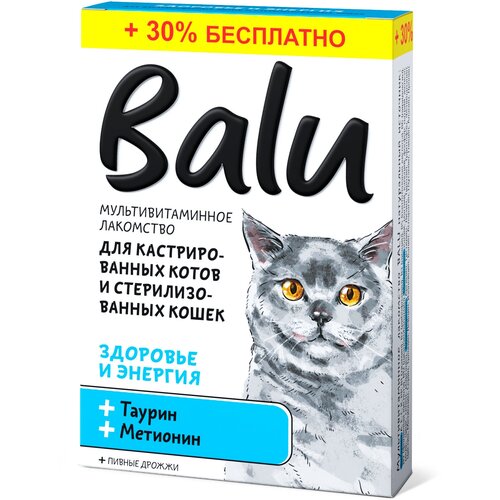 Лакомство мультивитаминное Balu для кастрированных котов и стерилизованных кошек "Здоровье и энергия" таурин и метионин, 130 таб.