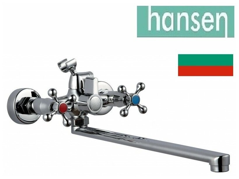 Смеситель для ванны и умывальника HANSEN H24055 , двухвентильный, излив плоский, хром - фотография № 2