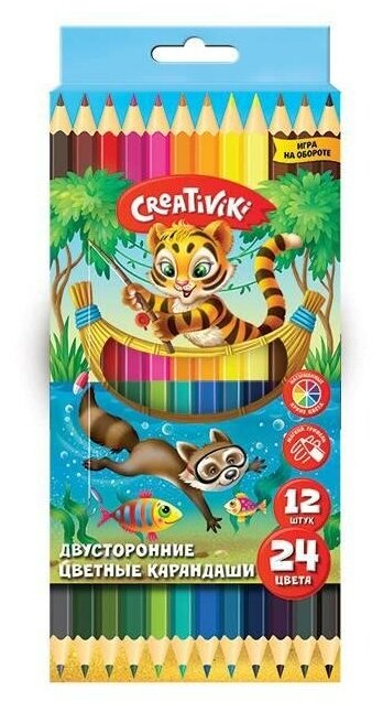 Карандаши цветные 24 цвета Creativiki (двусторонние, 6гр) 12шт, картонная упаковка