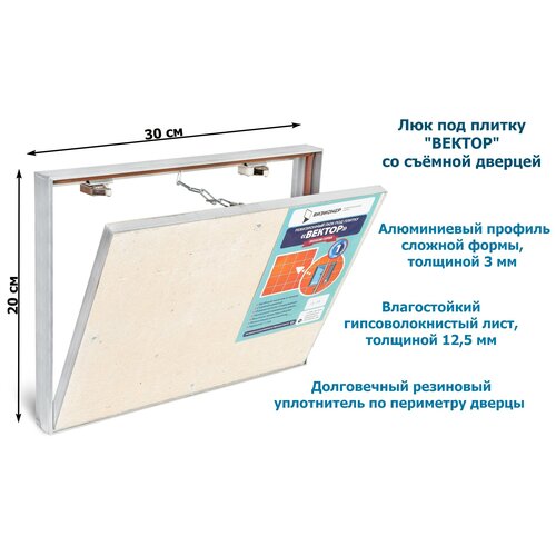 Люк под плитку Вектор ШхВ 30/20см, настенный, съемный люк под плитку вектор шхв 15 15см настенный съемный