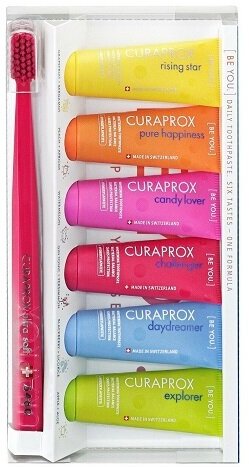 Набор CURAPROX зубные пасты "Шесть вкусов" 6 х 10 мл + ультрамягкая зубная щетка 1 шт