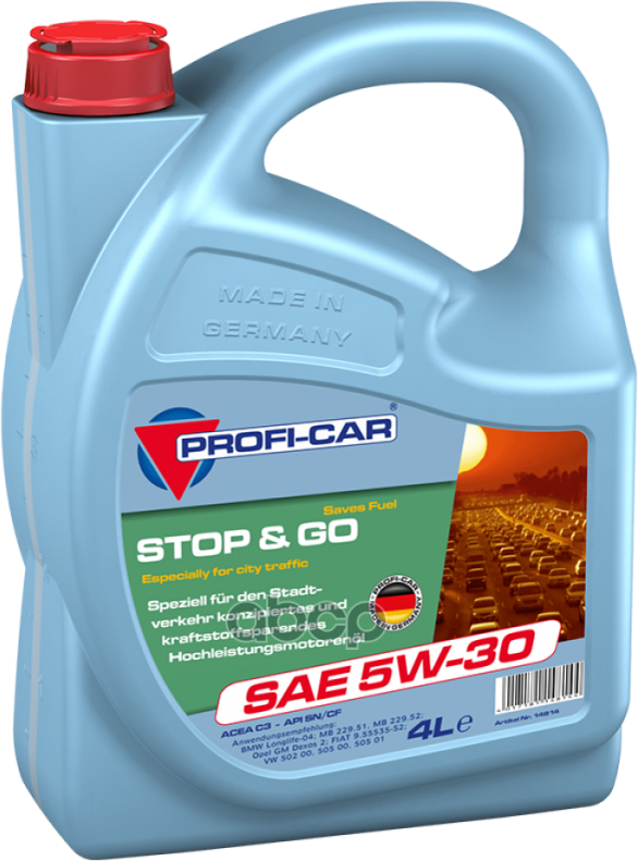 Prof 5W30 Stop&Go (4L)_Масло Мотор! Синтapi Sn/Cf, Acea C3, Мв 229.51/52/226.5, Dex2, Ll-04,50500/50501 PROFI-CAR арт. 14814