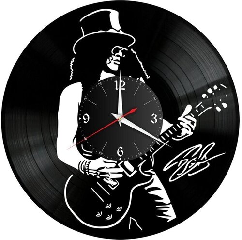 Интерьерные настенные часы из винила Slash (Guns and roses) кварцевые с плавным ходом, подарок другу