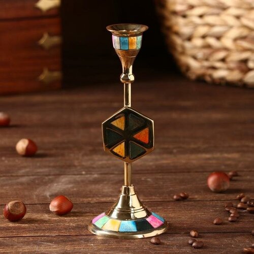 Подсвечник Калейдоскоп латунь перламутр 7х7х18 см 1225₽