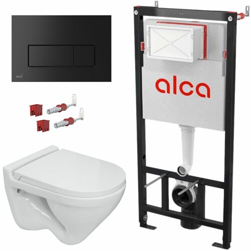 Готовый набор инсталляции Alcaplast AM101/1120 с черной панелью смыва+унитаз подвесной SANITA LUXE Attica Luxe DM ATCSLWH0104