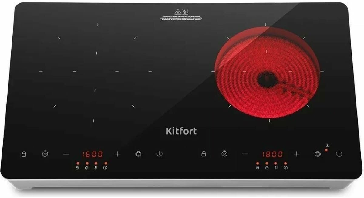 фото Плита Комбинированная Kitfort КТ-164 серебристый/черный стеклокерамика (настольная)