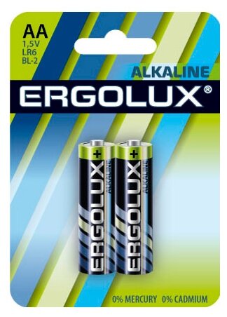 Ergolux LR6 Alkaline BL-2 (LR6 BL-2, батарейка,1.5В) (2 шт. в уп-ке)