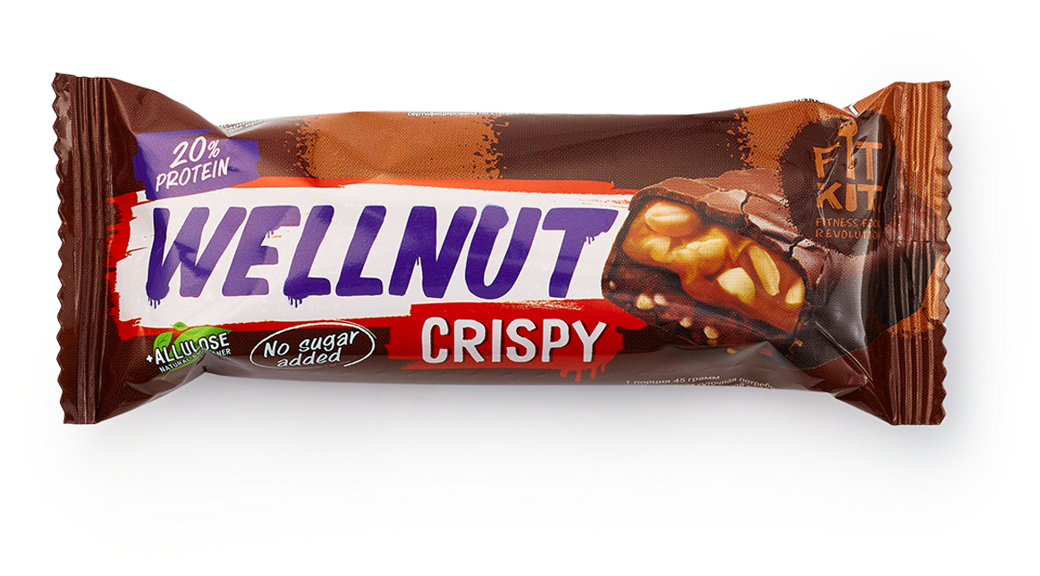 Батончик Fitkit без сахара протеиновый Wellnut Crispy, 45 г - фото №3