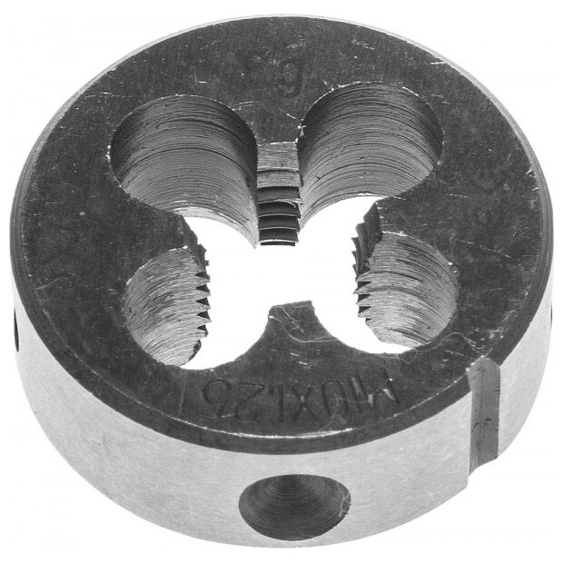 Плашка M10x1,25 cталь 9XC, Зубр круглая машинно-ручная для нарезания метрической резьбы 4-28022-10-1.25