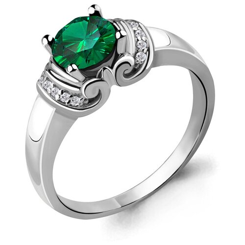 Кольцо Diamant online, серебро, 925 проба, фианит, изумруд синтетический, размер 16, зеленый кольцо diamant online серебро 925 проба эмаль изумруд синтетический размер 19 5 зеленый