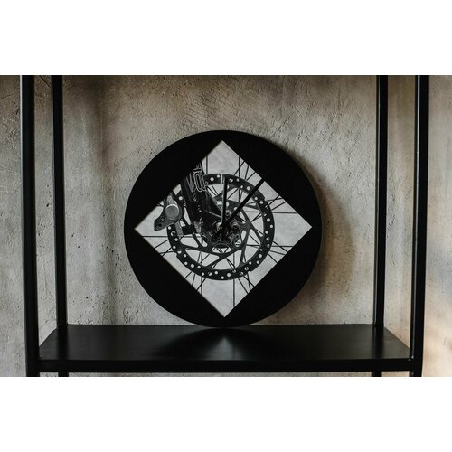 Часы интерьерные авторские IRON TIME, черный металл, дерево, диаметр 30 см