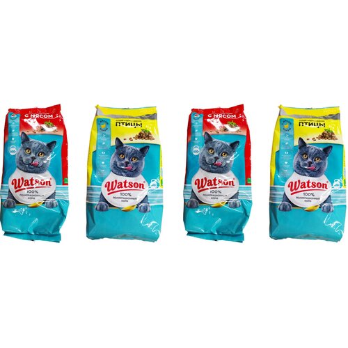 Watson/ Сухой корм для взрослых кошек с мясом и мясом птицы/ 2 уп. по 800гр.+2 уп. по 600 гр.