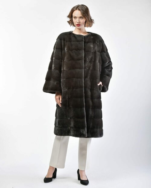 Пальто Manakas Frankfurt, норка, силуэт свободный, размер 44, серый