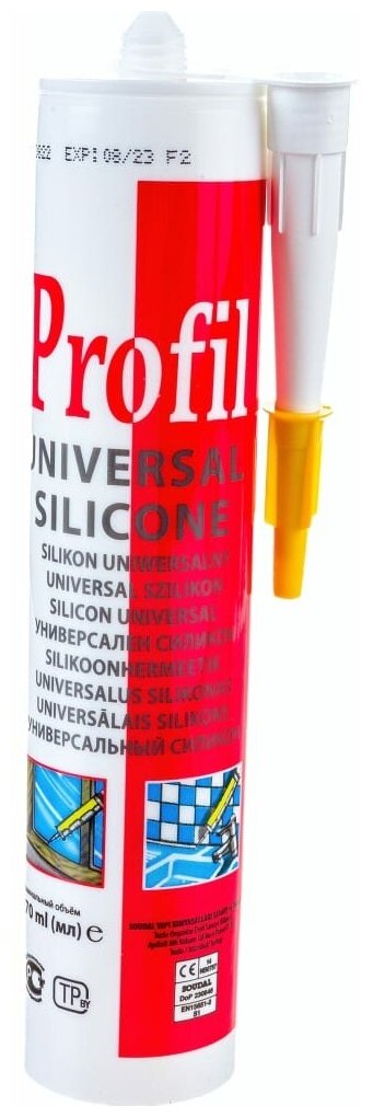 Universal Silicone 122980 Герметик силиконовый универсальный (белый, 270 мл) Упаковка (15 шт.) Profil - фото №2