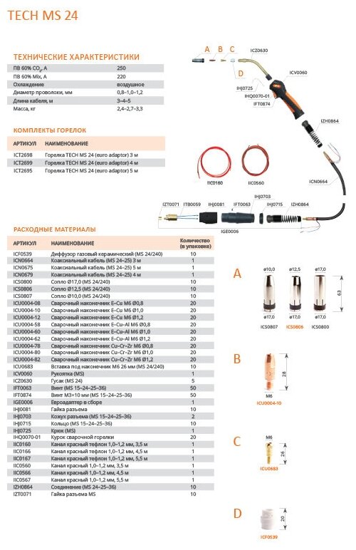 Горелка для полуавтомата Сварог Tech MS 24 ICT2698