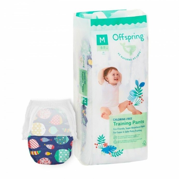 Трусики-подгузники Offspring, M 6-11 кг. 42 шт. расцветка Рыбки