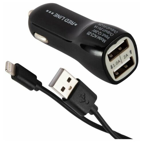 Зарядное устройство Red Line AC2-20 Tech 2xUSB + кабель Lightning Black УТ000031171