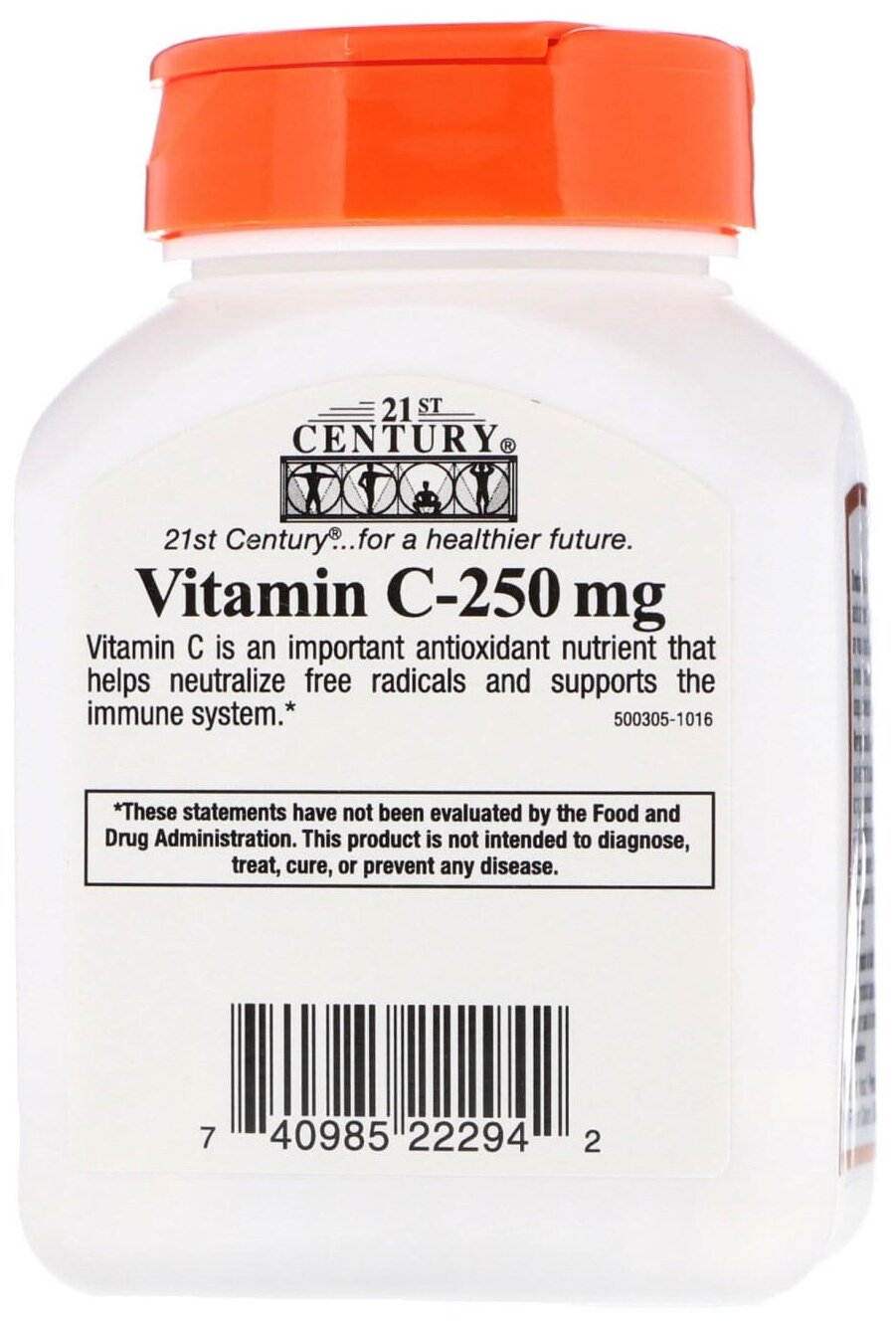 Таблетки 21st Century Vitamin C 250 мг, 140 г, 250 мг, 110 шт.