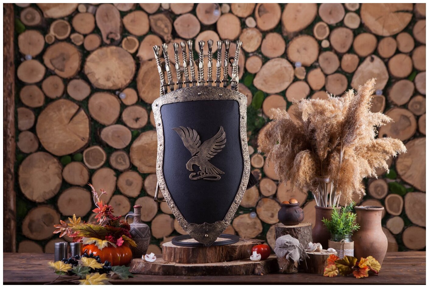 Каминный набор Щит-подставка Орел на 10 шампуров Эльбрус - фотография № 3