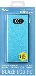 Внешний аккумулятор TFN 10000mAh Blaze LCD PD 22.5W blue TFN-PB-268-LB