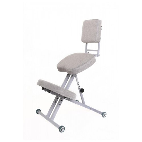фото Ортопедический коленный стул «богатырь» со спинкой (ткань) светло-серый