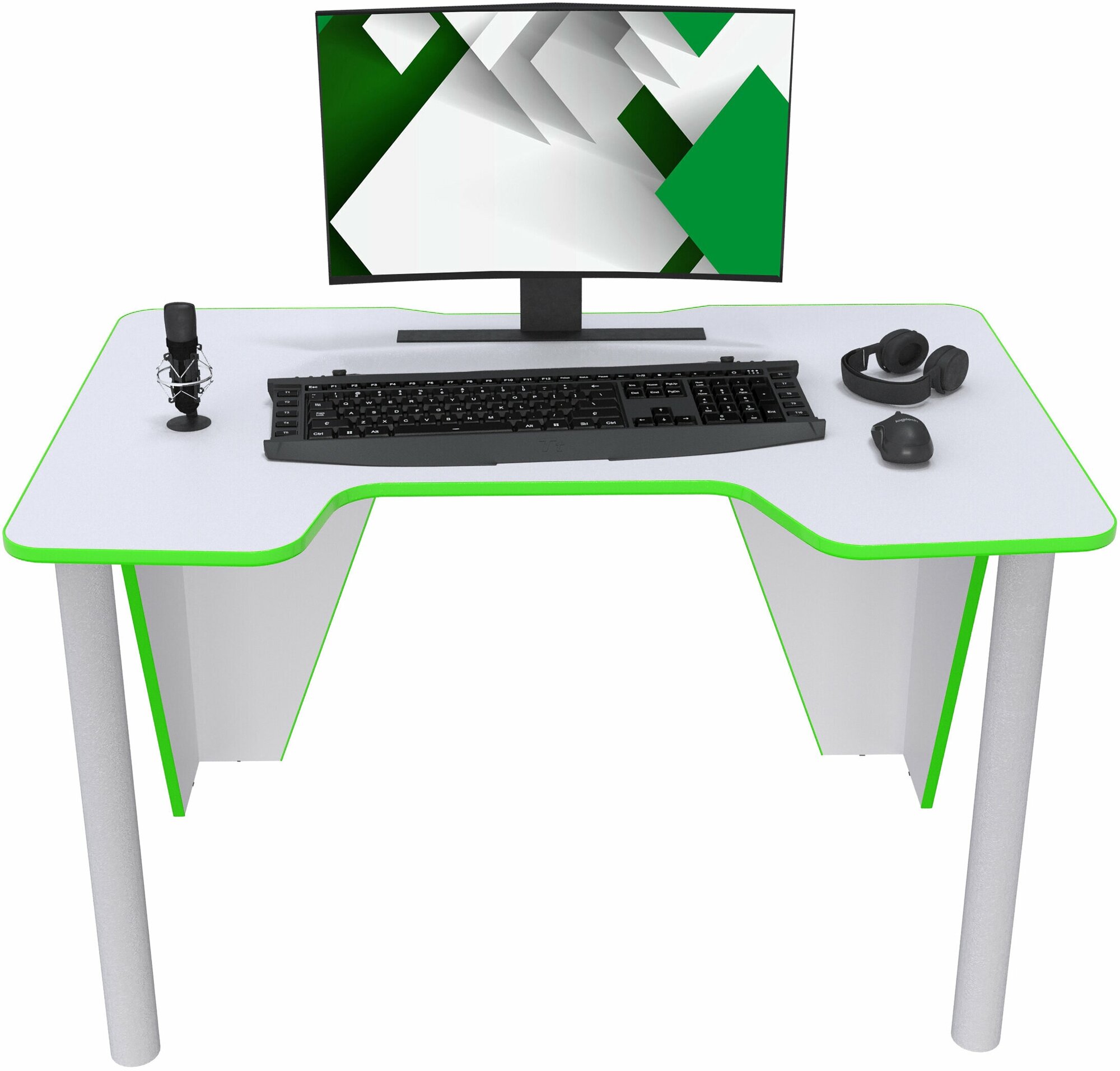 Стол компьютерный игровой геймерский с подставкой для системного блока и подставкой для телефона PRIME лайт белый зеленый для пк и ноутбука - фотография № 4