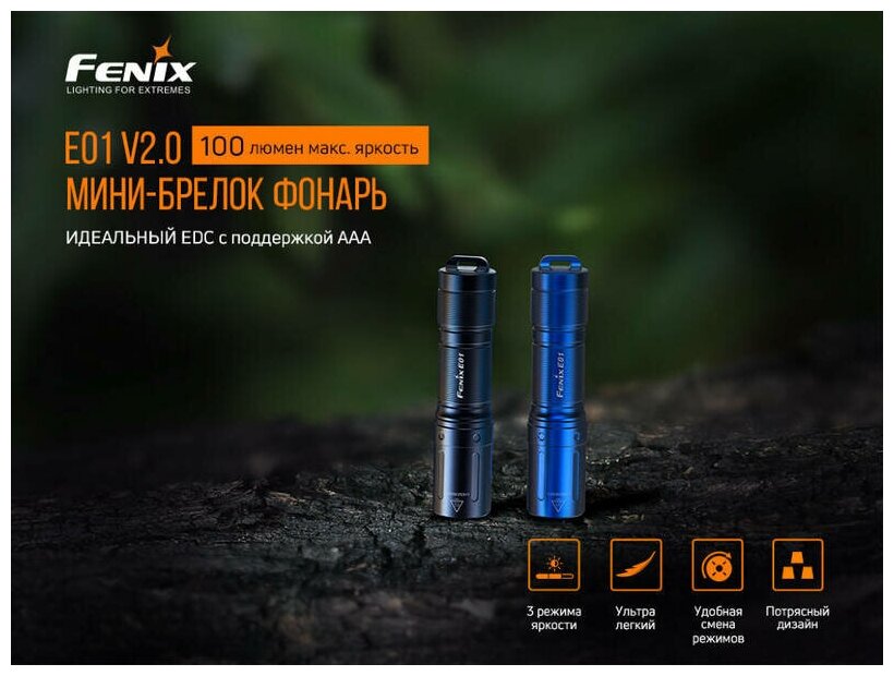 Фонарь Fenix E01 V2.0, синий, E01V20BL — фото 1