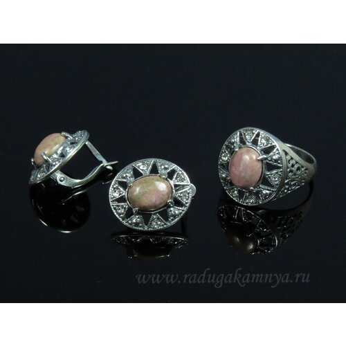 Комплект бижутерии: кольцо, серьги, родонит, размер кольца 17, розовый