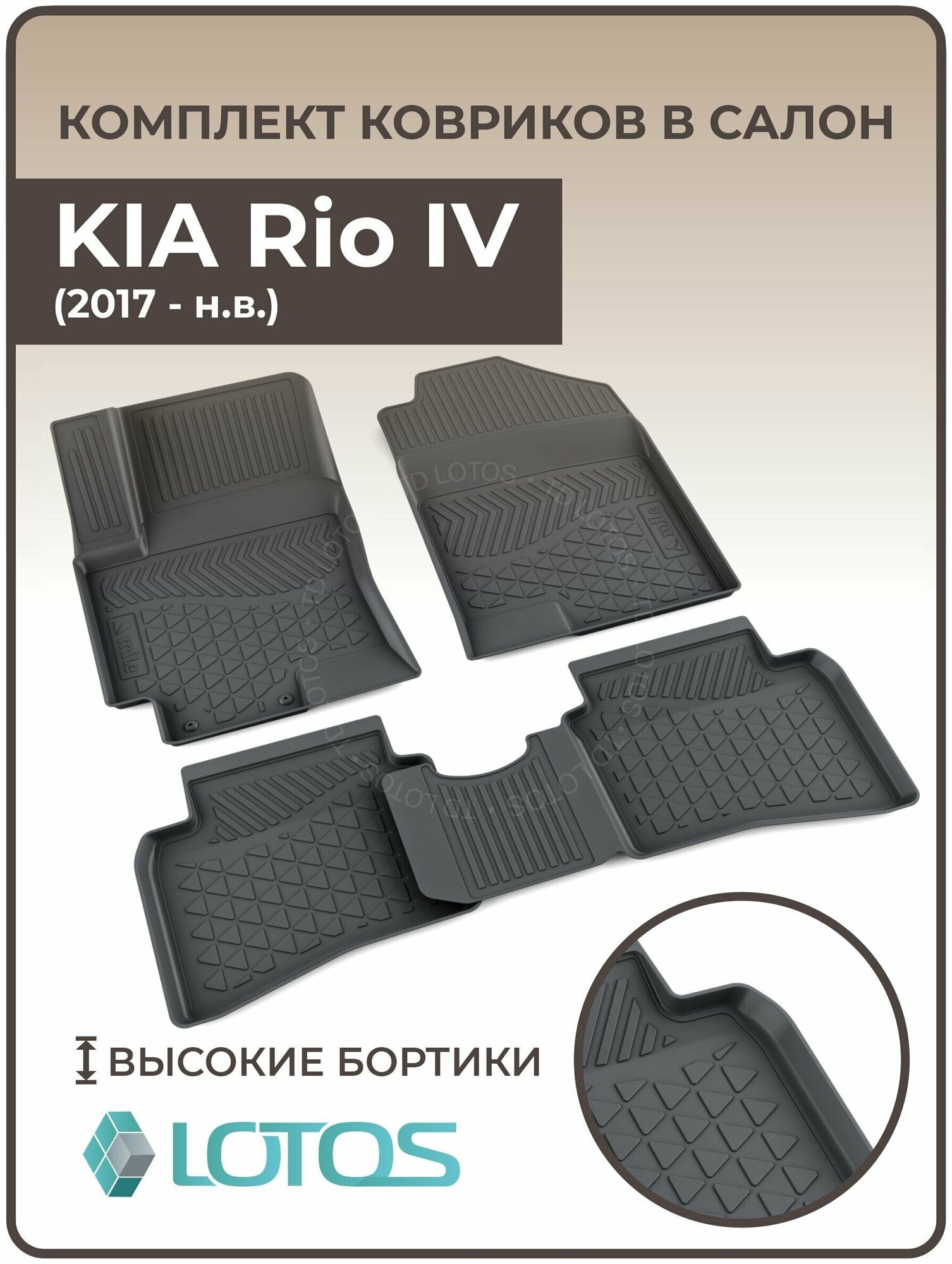 Коврики автомобильные для салона KIA Rio IV (2017-н. в.) / Коврики в машину Киа Рио 4 /Автоковрики резиновые ( Полиуретановые)