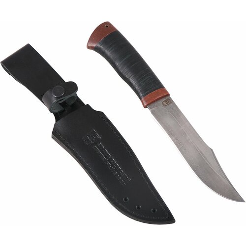 фото Нож охотничий "волк" (нержавеющая дамасская сталь, кожа/текст.) златоустовский оружейный завод