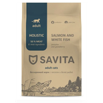 Корм SAVITA беззерновой корм для взрослых кошек с лососем и белой рыбой, 2кг - изображение