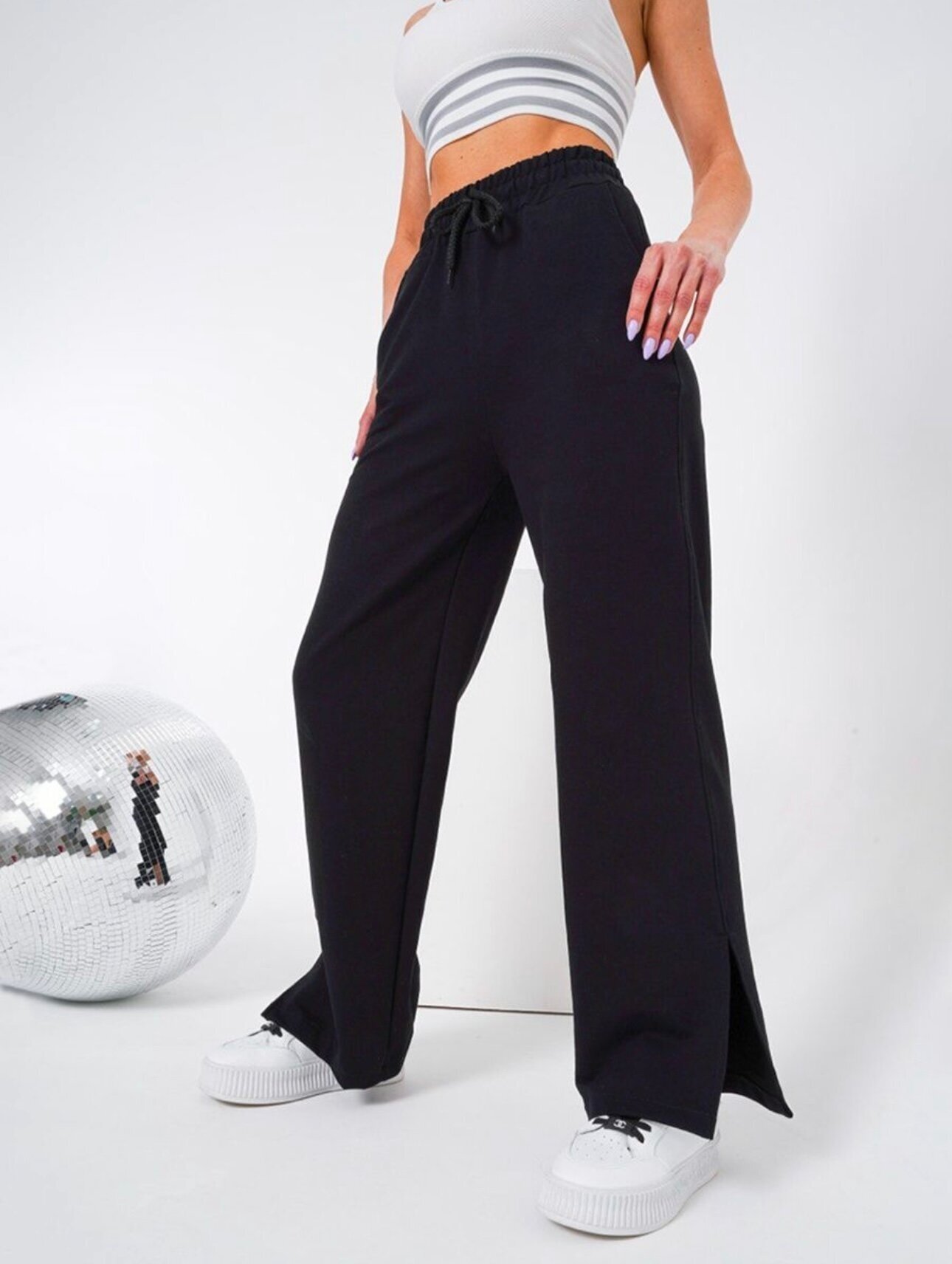 Женские широкие брюки палаццо с карманами