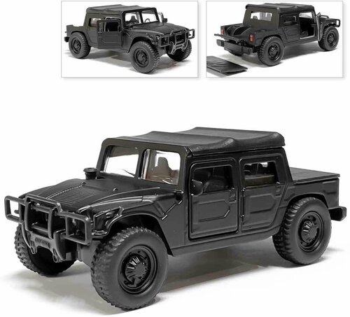 Машина Hummer H1, инерционная, пикап, черный, матовый, Технопарк, 12 см