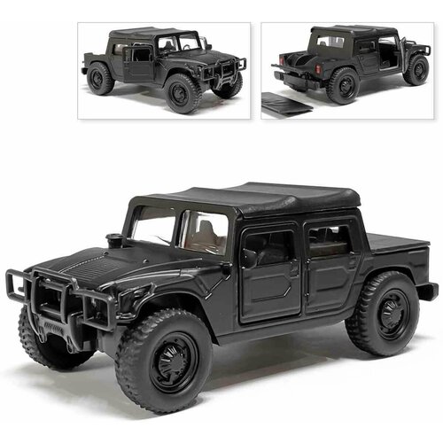 Машина Hummer H1, инерционная, пикап, черный, матовый, Технопарк, 12 см