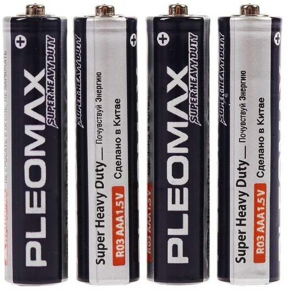 Pleomax Батарейка солевая Pleomax Super Heavy Duty, AAA, R03-4S, 1.5В, спайка, 4 шт.