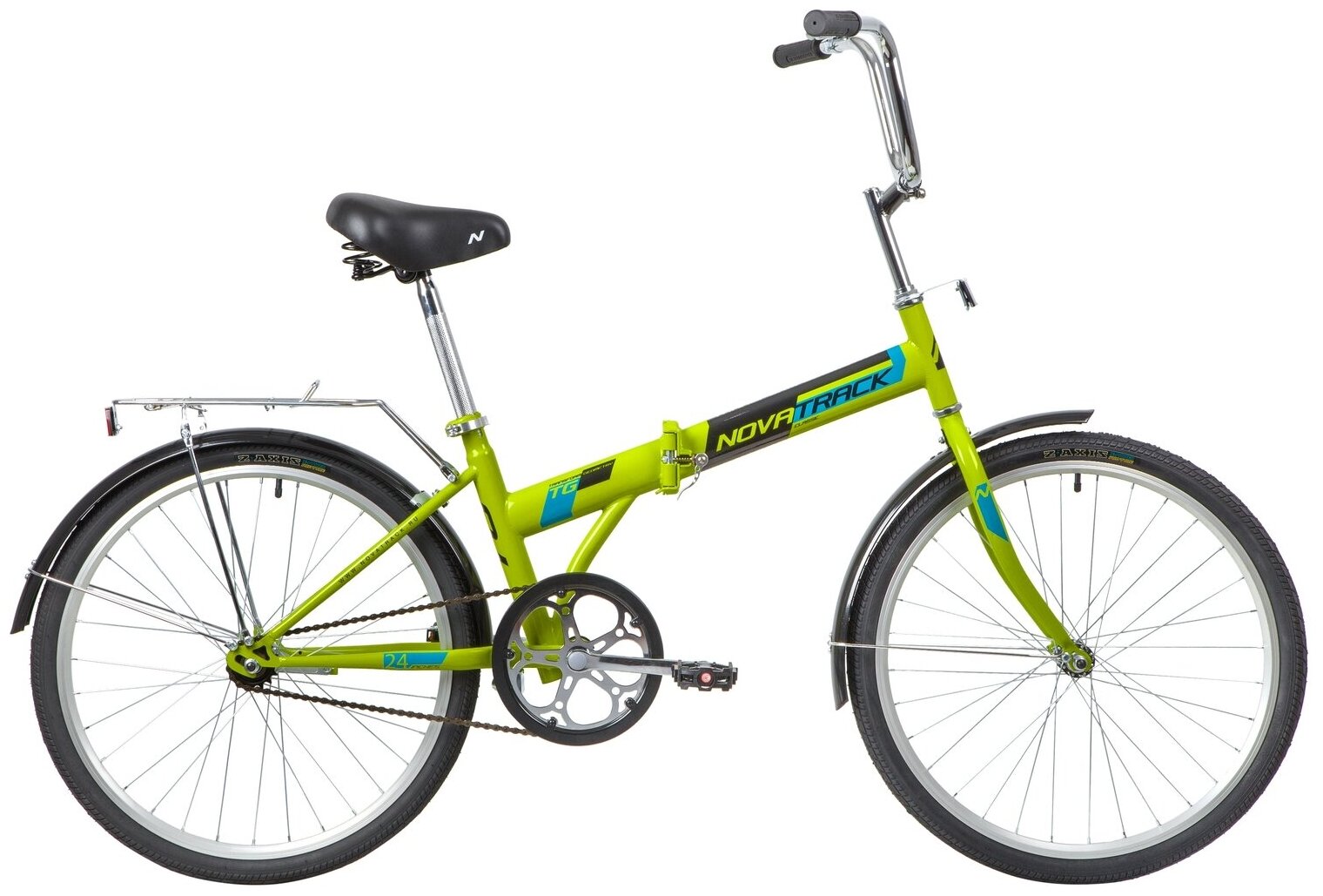 Велосипед NOVATRACK 24" складной, зеленый, тормоз ножной, багажник, крылья