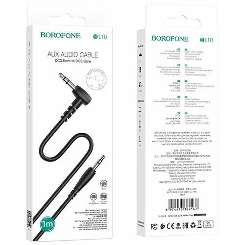 Аудио-кабель BOROFONE BL10 AUX Jack3.5 (M) - Jack3.5 (M) 1 метр, угловой, ПВХ, чёрный (63/252) кабель aux borofone bl10 2m белый